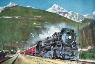 Canadian Pacific Railway aan de voet van de Rocky Mountains door School Canadian