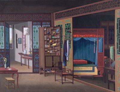 Tekening van het interieur van het huis van een Chinese ambtenaar door School Chinese