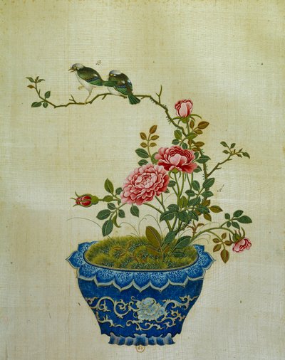 Kunst China: schilderij op zijde bloemen en vogels. Anoniem door School Chinese