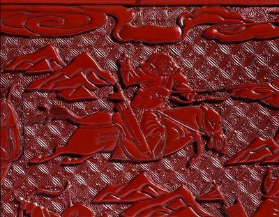 Documentendoos en deksel, met afbeelding van een boogschutter, Ming-dynastie (detail) door School Chinese