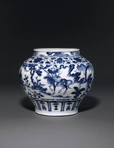 Uitzonderlijk zeldzame en belangrijke blauw-witte pot, Guan Yuan Dynastie, midden 14e eeuw door School Chinese