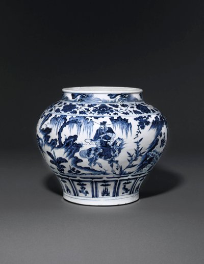 Uitzonderlijk zeldzame en belangrijke blauw-witte pot, Guan Yuan Dynastie, midden 14e eeuw door School Chinese