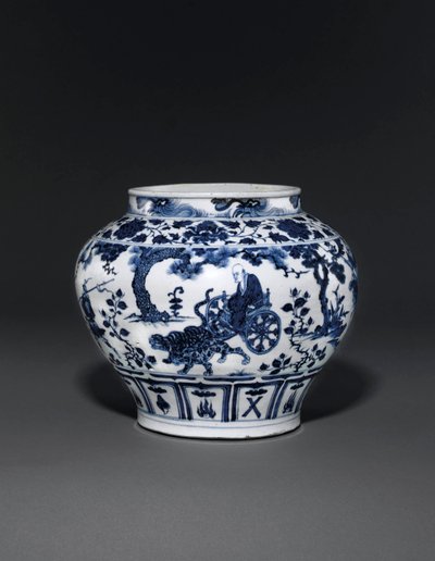 Uitzonderlijk zeldzame en belangrijke blauw-witte pot, Guan Yuan Dynastie, midden 14e eeuw door School Chinese