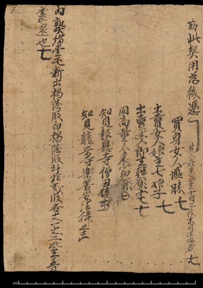 Contract gedateerd op 20 december 991 dat een slavin ruilt in plaats van een zijdeschuld door School Chinese