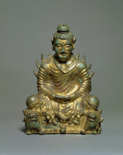 Zittende Boeddha met vlammende schouders, Chinese Zes Dynastieën Periode, Noordelijke Wei-dynastie, 3e-5e eeuw door School Chinese