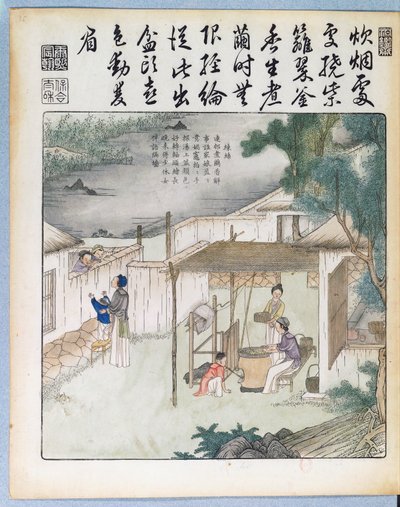 Zijde spinnen, illustratie uit Yu Tche Keng Tche T