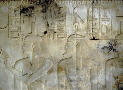 ABYDOS: Tempel van Seti (Sethi) I, de godinnen die de farao begeleiden door School Egyptian