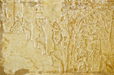 Oud Egypte, muursnede, graf van Petosiris, Tuna el Gebel, 300 v.Chr., druiven naar de wijnpers dragen door School Egyptian