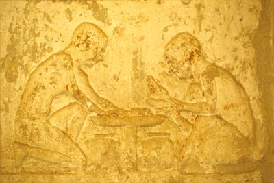 Oud Egypte, muurschildering, graf van Petosiris, Tuna el Gebel, 300 v.Chr., mannen die zalfmedicijnen maken door School Egyptian