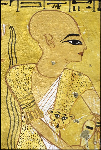 Oude Egypte, muurschildering, Tombe van Inherkhau, Thebe, Tombe van de Edelen, 20e dynastie, een priester giet plengoffers voor Inherkhau door School Egyptian