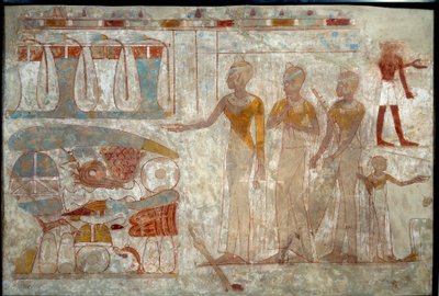 Oude Egyptische kunst: muzikanten op een banket door School Egyptian