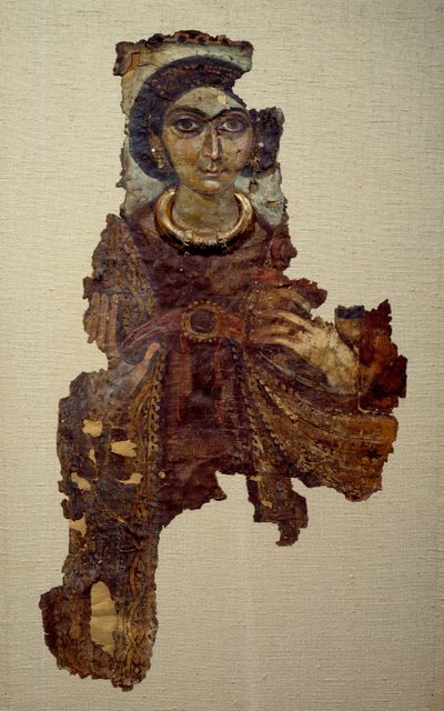 Koptische kunst: lijkwade van een vrouw genaamd dame met het kruis ansee. Schilderij op linnen doek (4e eeuw na Christus) Antinoë door School Egyptian