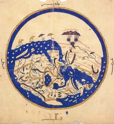 Kopie van wereldkaart door Muhammad al-Idrisi, ca. 1130 door School Egyptian