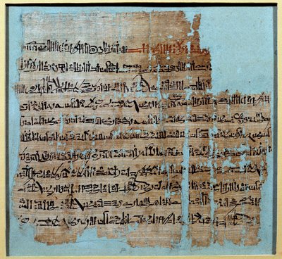 Egyptische oudheid: Papyrus van het verhaal van de Slag bij Qadesh onder het bewind van Ramses II (1246-1213 v.Chr.). In 1274 v.Chr., het Hettitische Rijk, waarvan het centrum in Anatolië lag, en Ramessidisch Egypte. Zon 0,2x0,23 m Parijs, Louvre museum door School Egyptian