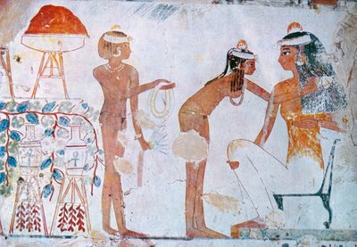 Egyptische grafschildering die festivalvoorbereidingen afbeeldt door School Egyptian