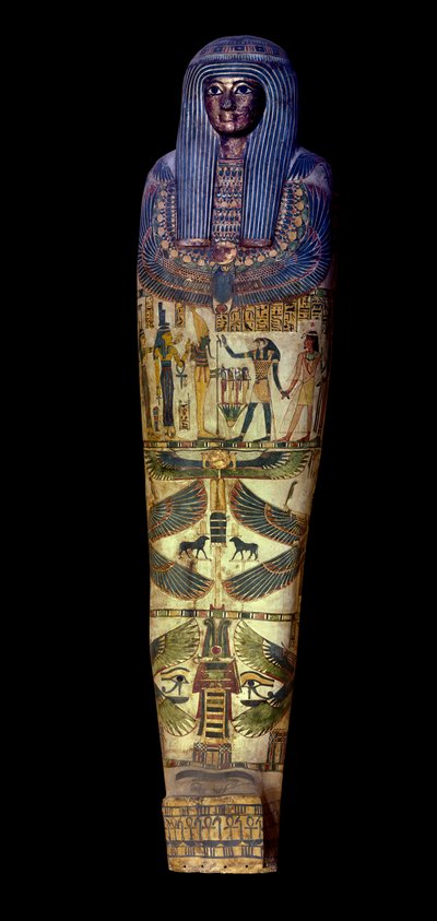 Egyptische oudheid: deksel van sarcofaag van Jedkhonsouioufankh (Djedkhonsouiouefankh), rond 750 v.Chr. door School Egyptian