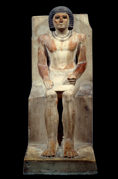 Egyptische oudheid: kalkstenen beeldje van Kai, beheerder van de jakhals. Uit Saqqara. Oude rijk, 5e dynastie. Parijs, Louvre Museum door School Egyptian