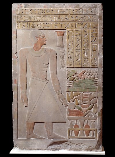 Egyptische oudheid: kalkstenen stèle van het monument ter nagedachtenis aan de woordvoerder van de vizier Senousret, die een kapel vormt. Rond 1700 v.Chr. Laatste 12e dynastie door School Egyptian