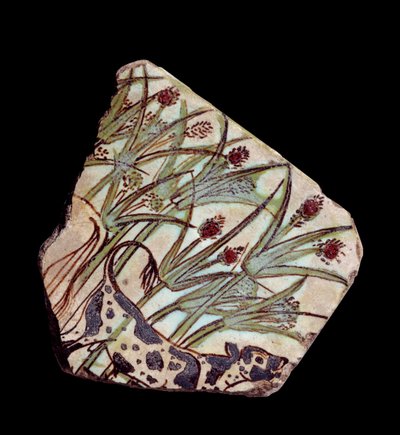 Egyptische oudheid: stuk faience tegel versiert een stier in de papyrus. Nieuwe Rijk (1550-1069 v.Chr.) Parijs, Louvre Museum door School Egyptian