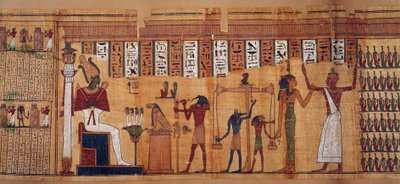 Egyptische oudheden: het wegen van zielen, papyrus van het Dodenboek van Chahapiimou, Opperste astronoom van Amon. Ptolemeïsche periode (332-30 v.Chr.) Circa 500-100 v.Chr. Parijs, Louvre Museum door School Egyptian