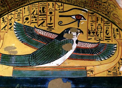 Luxor - Thebe: linkeroever van de Nijl. Deir el Medineh: necropolis van ambachtslieden. Graf van Sennedjem. 18e Dynastie. voorstelling van God Horus door School Egyptian