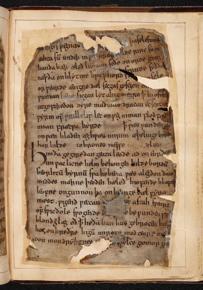 Een pagina van Beowulf uit folio