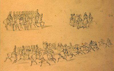 Een schets van paarden door School English