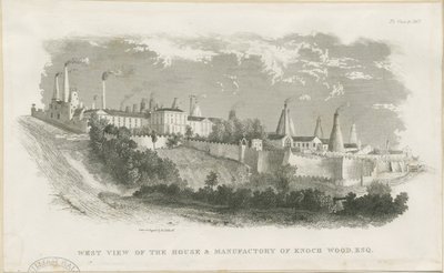 Burslem - huis en fabriek van Enoch Wood & Sons (gravure) door School English