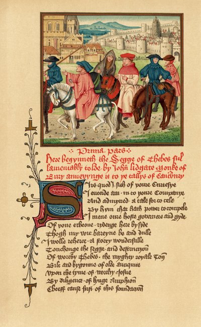 Canterbury Pilgrims, illustratie uit Canterbury Tales van Geoffrey Chaucer, uit 