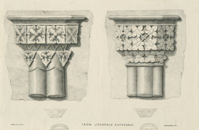 Interieur van de Kathedraal van Lichfield - Gesneden Bladwerk (lithografie, nd [?19e eeuw]) door School English