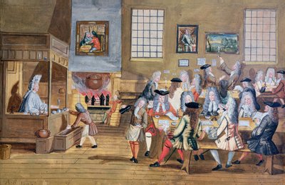 Interieur van een Londens koffiehuis, ca. 1650-1750 door School English