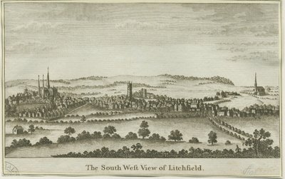 Lichfield - Zuidwestaanzicht: kopergravure, nd [eind 18e eeuw] door School English