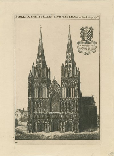 Lichfield Kathedraal - Westgevel (gravure) door School English