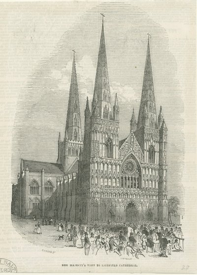 Lichfield Kathedraal - Westfront: houtsnede, nd [1843] door School English