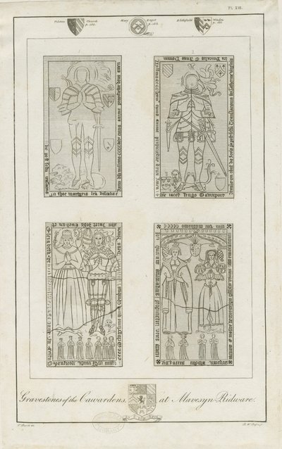 Mavesyn Ridware - Grafstenen van de Carwardens (gravure, nd [laat 18e eeuw]) door School English