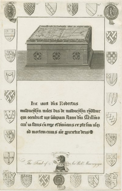 Mavesyn Ridware - Graf van Sir Robert Mavesyn (gravure) door School English