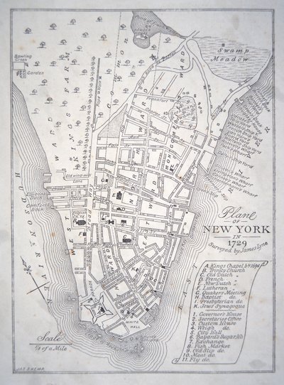 Plan van New York in 1729 door School English