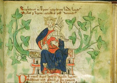 Koning Stephen op de troon, geschreven tijdens het bewind van Edward II (1284-1327) door School English