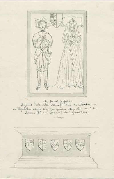 Sandon Kerk - Graf van Hugh Erdeswicke en Elizabeth [Harcourt] door School English
