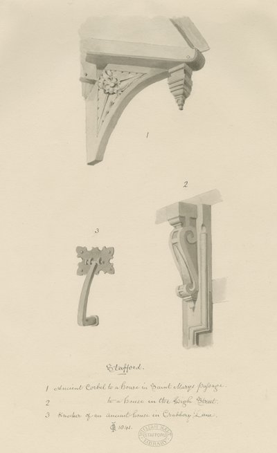 Stafford - Architectonische details: sepia tekening door School English