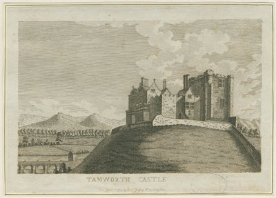 Tamworth Kasteel (gravure) door School English
