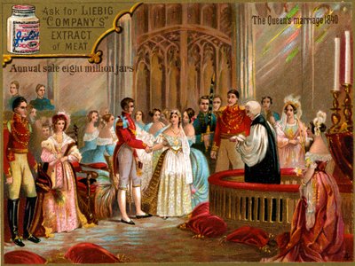 Het huwelijk van Koningin Victoria met Prins Albert in 1840, Liebig Kaart (prent) door School English