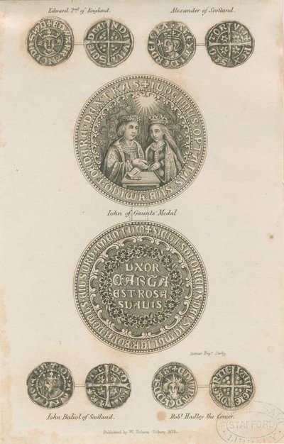 Tutbury - Plaat van middeleeuwse munten: gravure, nd [ca. 1832] door School English