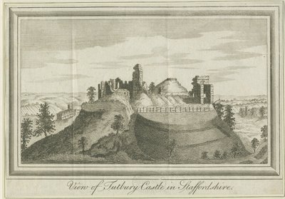Tutbury Castle - Oostaanzicht (gravure) door School English