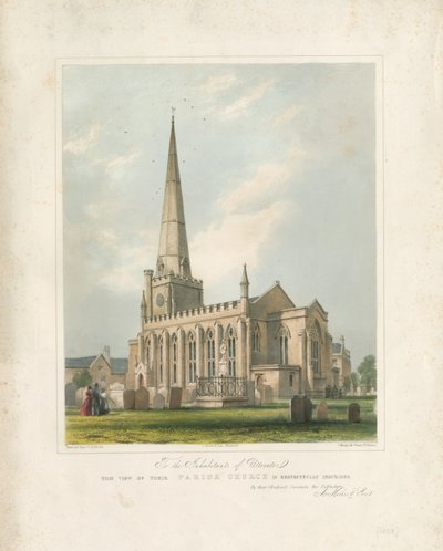 Uttoxeter Church [Nieuw]: geschilderde lithografie, nd [ca. 1828] door School English