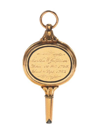 Memento Mori Gegraveerde Horlogesleutel, met Haarlok van Martha Wayles Jefferson, Frans of Engels, Laat 18e - Begin 19e Eeuw door School European