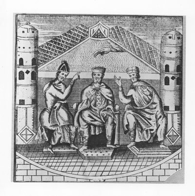 Karel de Grote en zijn adviseurs (gravure) door School French