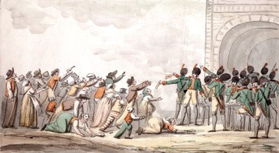 Verdeling van Assignats, Franse Revolutie (kleurengravure) door School French