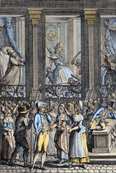 Franse Revolutie - De verschrikkelijke nacht van 5 op 6 oktober 1789 in Versailles - aanval op Louis XVI en Marie Antoinette door School French
