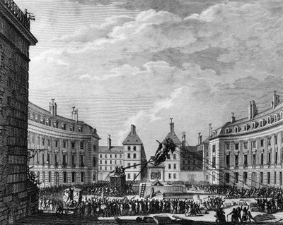 Franse Revolutie: Standbeeld van koning Lodewijk XIV neergehaald voor overwinningen in Parijs op 11 door School French
